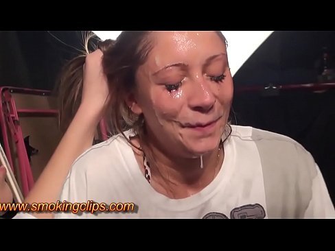 Dirty talking teen slut gets slapped, pissed, spit and facefucked.