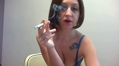 Girl through lingerie smoking cigarette pussy